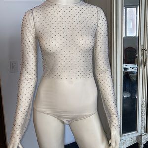 White sheer crystal bodysuit